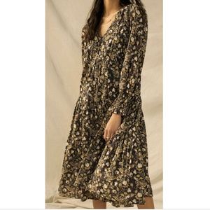 NWT Anthropologie Women's Let Me Be Odette Maxi Dress BLACK MOTIF Size 0 P BE